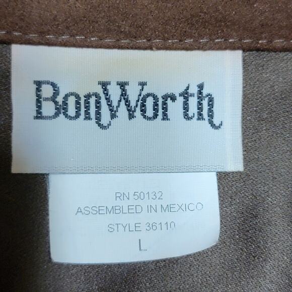 Bon Worth LS Full Button Brown Faux Suede Shirt Leaves - Size Large - Picture 4 of 6